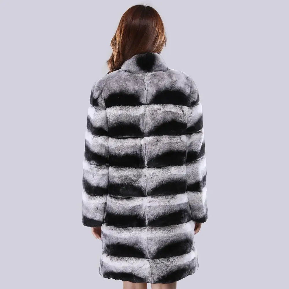 Женское зимнее меховое пальто из натурального меха кролика Рекс Шиншиллы теплые