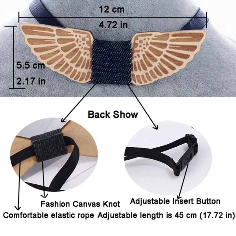 

Fashion Angel Feathers Wings Shape Casual Wooden Bow Tie Mens Boys Adjustable Classic Handcrafted Wedding Necktie Party Gift