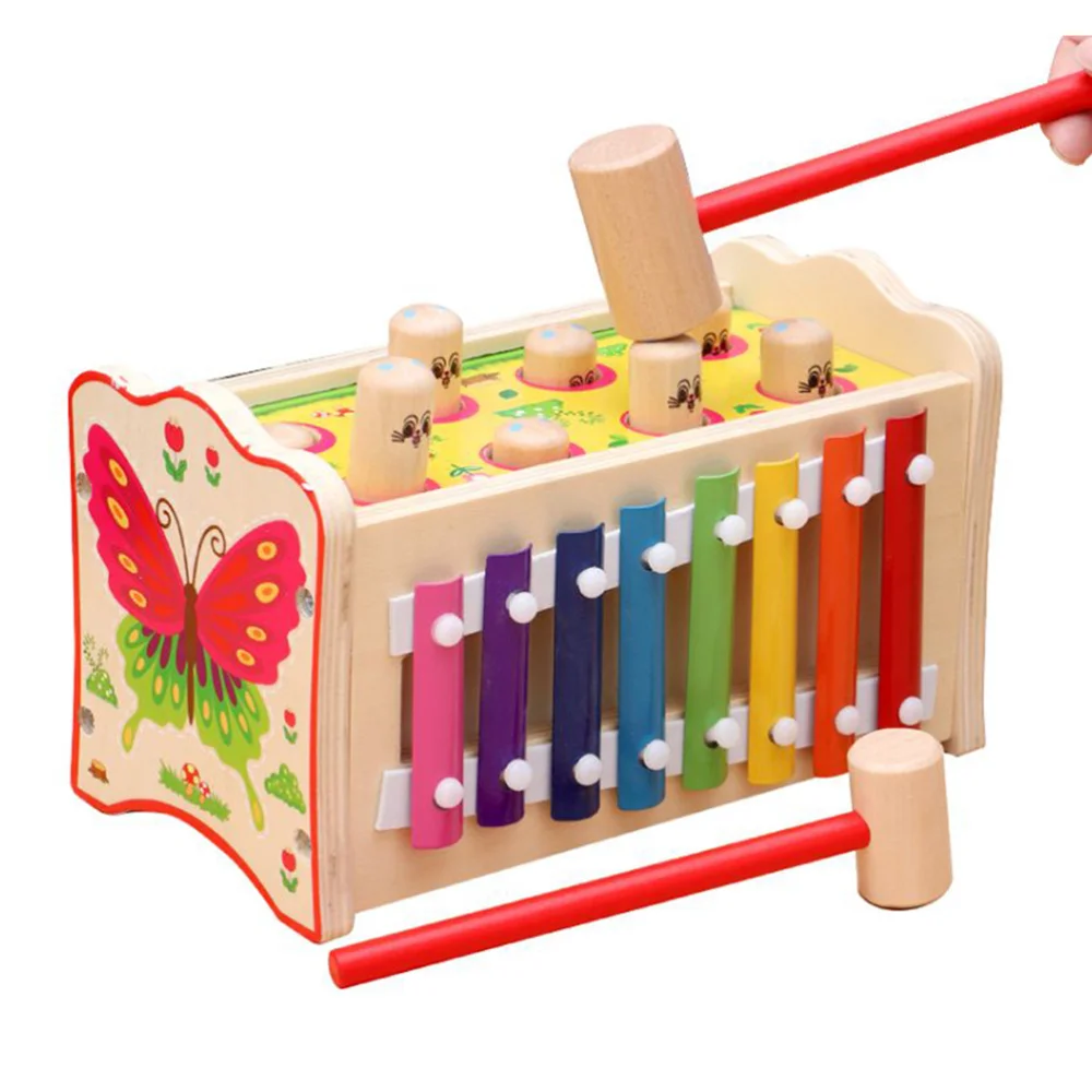 

Playing the Hamster Pattern Wooden Knock On Piano Musical Toys Multi-functional Math Early Education Xylophone Toys for