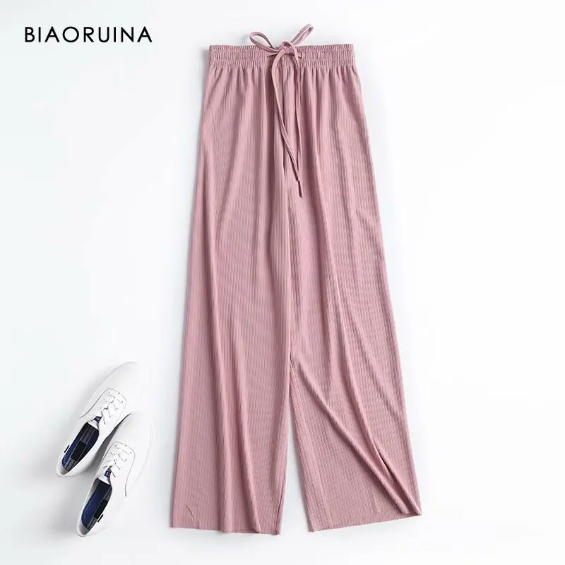 

BIAORUINA Women's Solid Color High Waist Loose Wide Leg Pants 2021 Spring New Arrival Elegant Comfortable Trousers Dropshipping