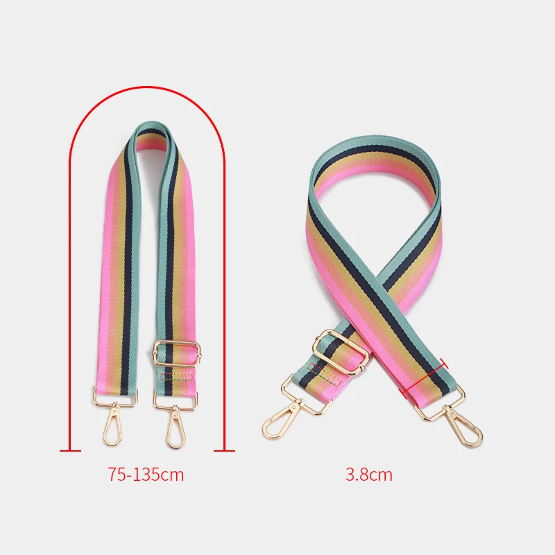 Ellovado Rainbow Colored Adjustable Obag Straps Nylon Belt Bag Strap Handbag Shoulder Bag Accessories for Women Handle Ornament
