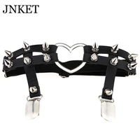 jnket rivets heart punk womens garters strap pu leather leg belt rock hip hop leg rings suspenders straps adjustable buckle