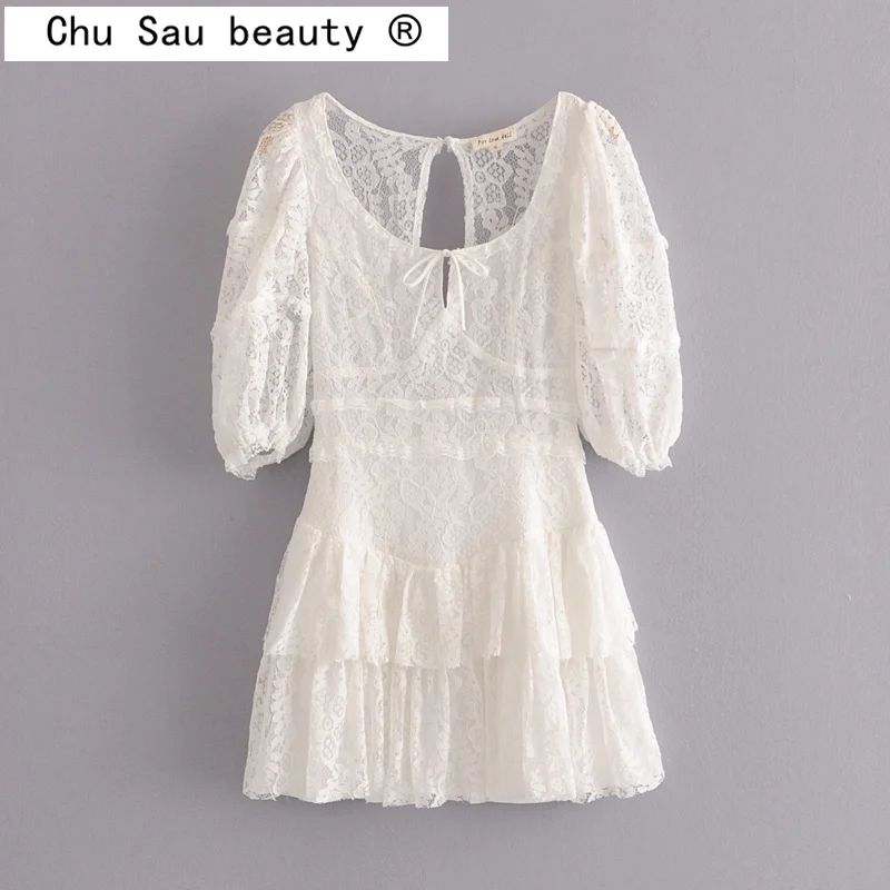 Платье-мини женское с цветочным принтом квадратным вырезом и пышными рукавами |