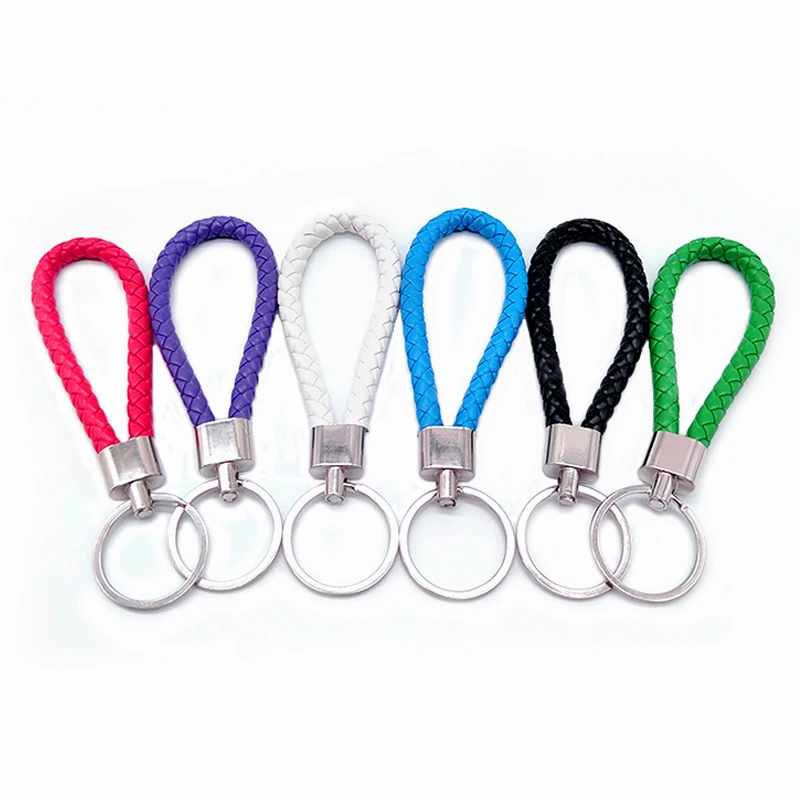

1 PCS PU Leather Braided Woven Rope keychain DIY Bag Pendant Key Chain Holder Key Car Trinket Keyring For Men Women Key Ring
