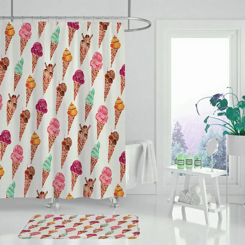 Занавеска для душа с фруктами из полиэстера водонепроницаемая зеленая | Дом и сад