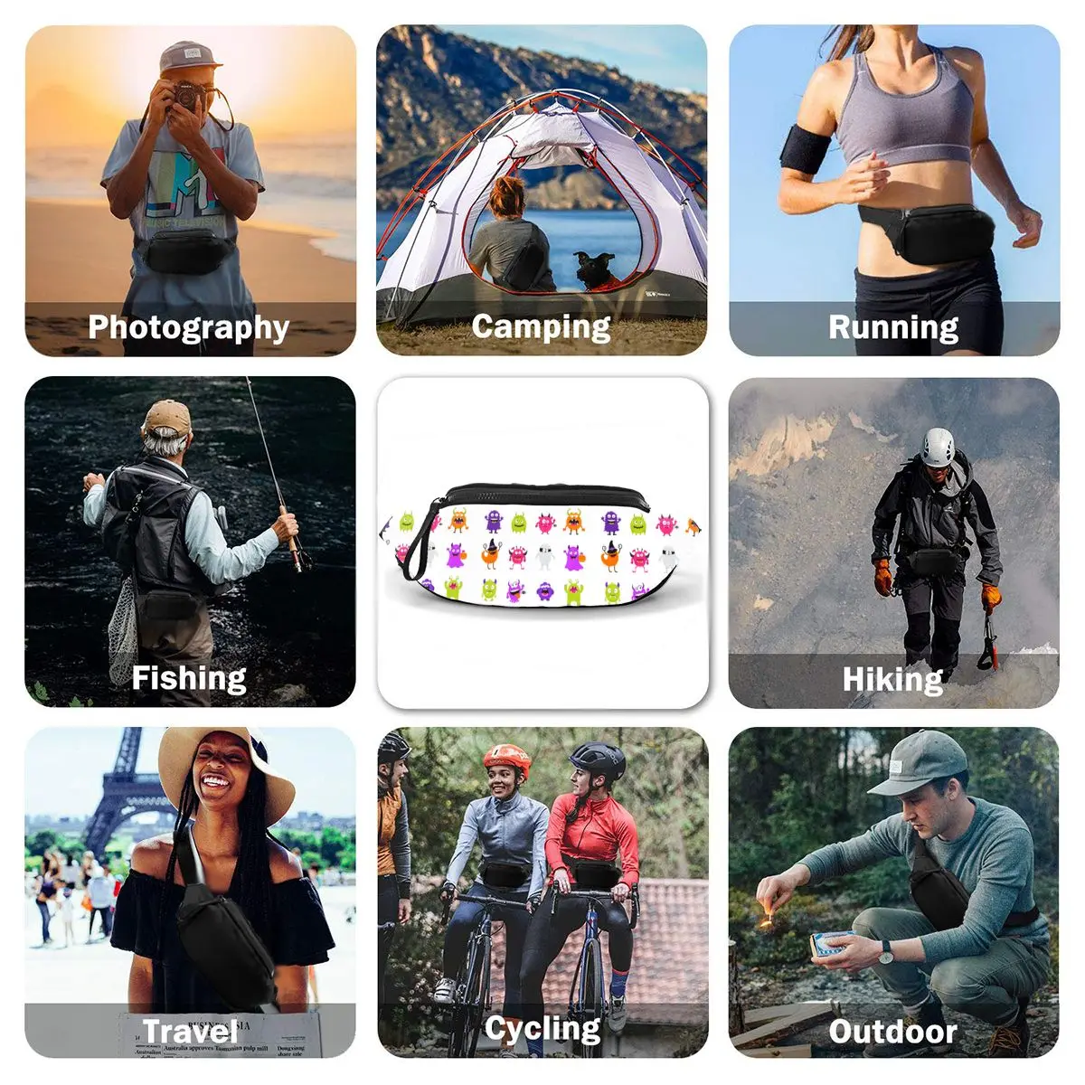 

Cute Monster Women Men Fanny Packs Outdoor Waist Bags for Street Running Fishing Climbing Cellphone Pouch Bag Purse New Fashion