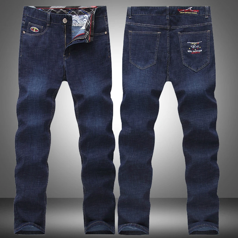 

Business Embroidery Trousers Casual Zipper Straight Denim Men Pant Brand Mens Clothing Jeans Homme Fashion Hip Hop Streetwear