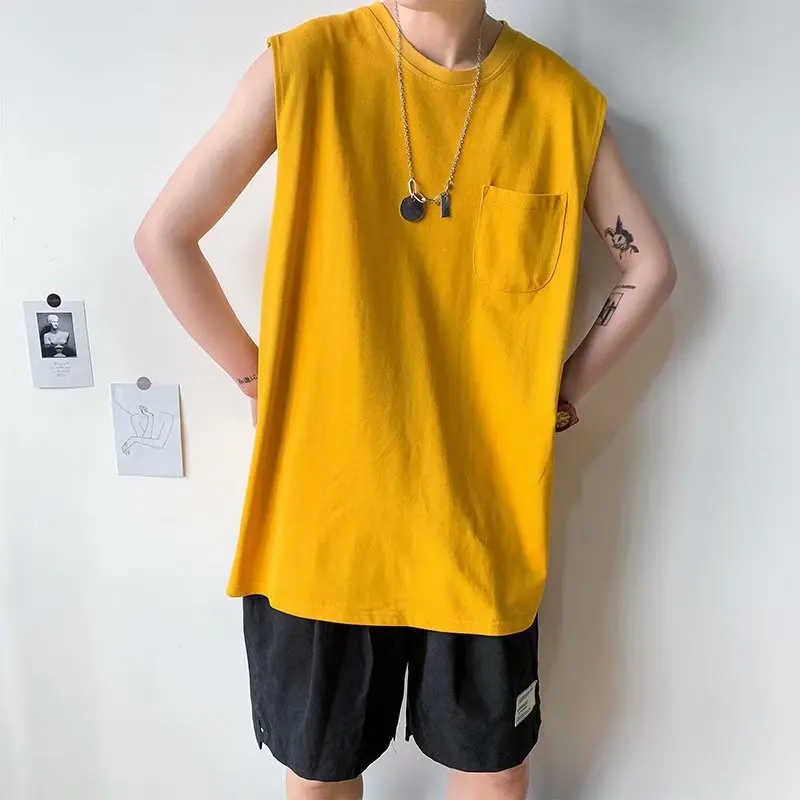 Мужская свободная хлопковая Футболка Ins майка без рукавов модная летняя