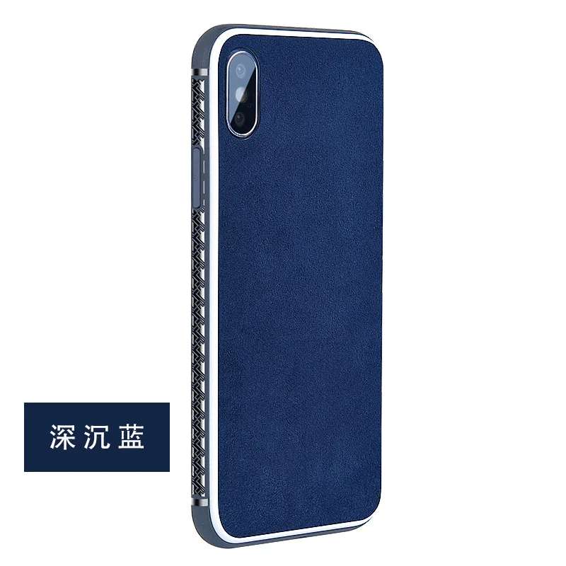 Deep blue Итальянский тканевый чехол для iPhone X XS 11 Pro MAX, чехол для мобильного телефона с белой каймой, несколько цветов, флип-чехол с мехом, подходит для 6, 6s, 7, 8 Plus - Цвет: Deep blue