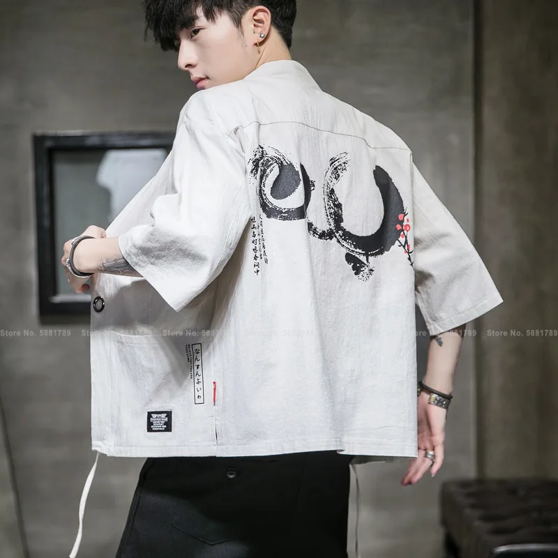 Men Chinese Style Hanfu Retro Printed Tang Suit Robes Cloak Shirts Cardigan Casual Jackets Stand Collar Lace Up Coats Streetwear |