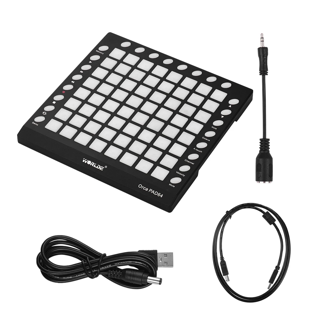 WORLDE ORCA портативный контроллер для барабана USB MIDI 64 RGB подкладки с подсветкой 24