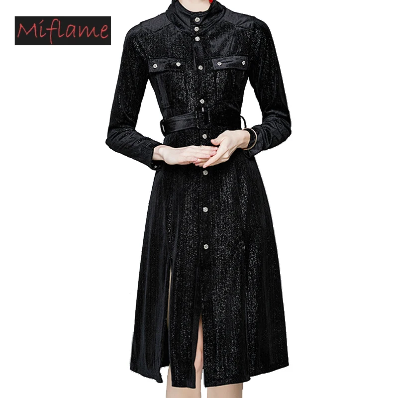 

2022 spring new Designer High End Women Velvet Dress Pure Color Ruffled Long Sleeve Pleated Dress