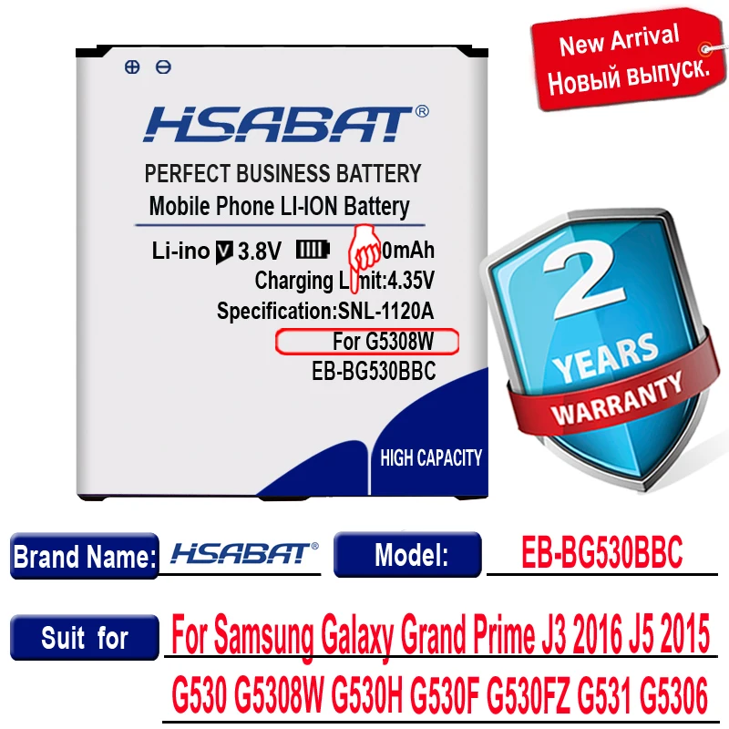 Аккумулятор HSABAT EB-BG530BBC для Samsung Galaxy Grand Prime j3 G530 G5308W G530H G530F G530FZ G530Y G5309 G531 J5008 J2 Pro (2018) |