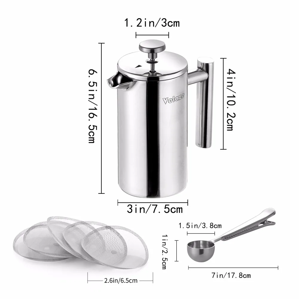 Velaze 350ML Cafetiere Coffee Pot French Press with Stainless Steel Double Wall Tea Maker Spoon Filter Screen | Дом и сад