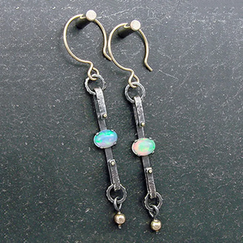 Женские длинные серьги-капельки с опалом и жемчугом винтажные ручной работы Z4D400 |