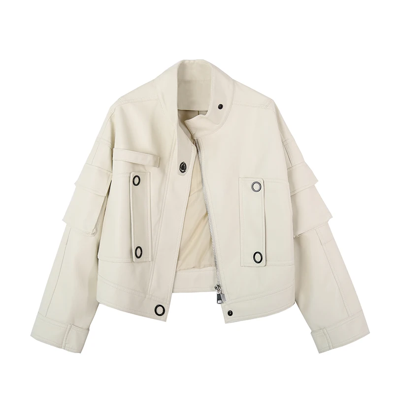 FTLZZ Осенняя короткая куртка из искусственной кожи Женская Новая повседневная