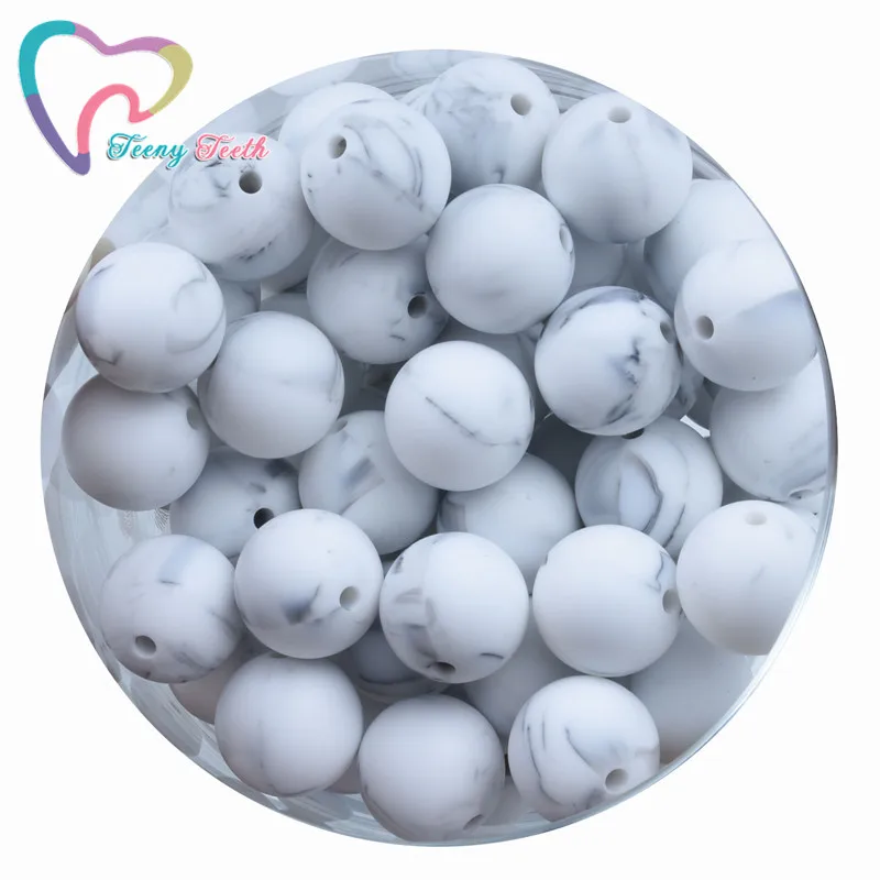 

Teeny Teeth 10 PCS Marble White Round12-19 MM Loose Silicone Beads,DIY Silicone Teething Necklace Hexagon 14-17 MM Beads