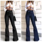 Женские джинсы-клеш с завышенной талией, однотонные универсальные повседневные облегающие брюки на молнии, со шнуровкой и поясом
