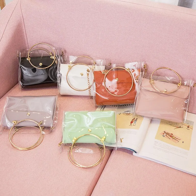 

Women Transparent Shoulder Bag Luxury Handbag Clear PVC Jelly Small Bucket Bag Female Chain Crossbody Messenger Bag Travel bag