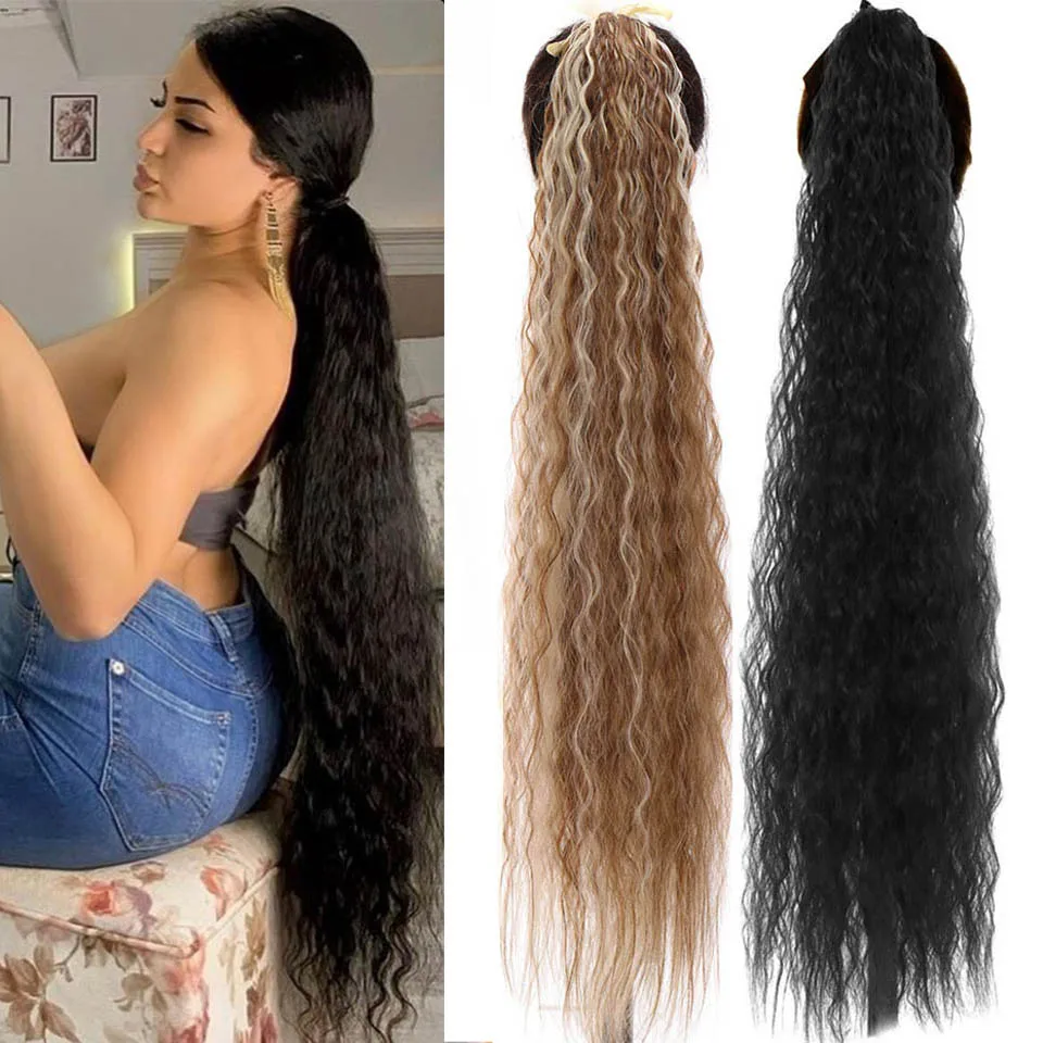 

HOUYAN Velcro long black ponytail long curly ponytail corn beard wig with clip on hair extension brown ponytail blonde