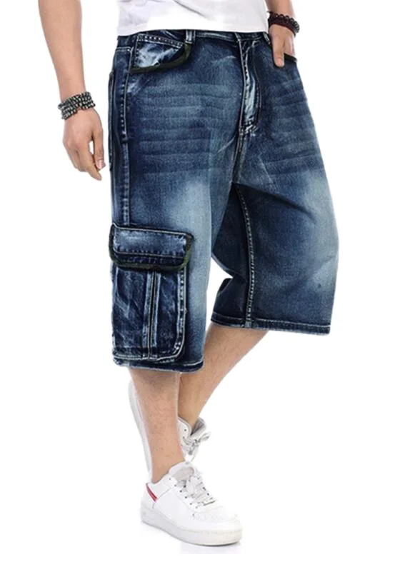 Summer Calf-Length Pants Hip-Hop Jeans Men's Denim Shorts Men Loose Multi-Pocket Jeans