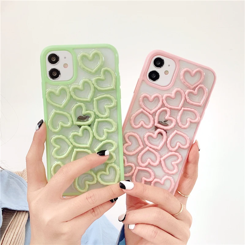 

3D Pink Love Heart Camera Protection Case for Iphone 12Mini 11Pro MAX XS XR 7 8plus X SE 2020 Silicon Cover for Friend Girl Gift