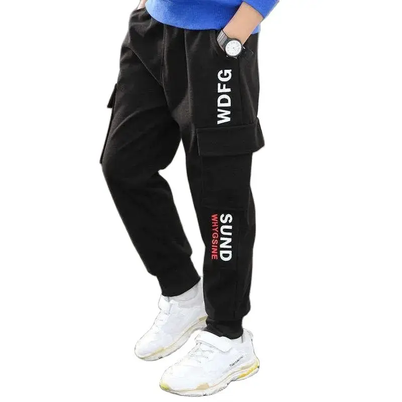 

Spring Autumn Cotton Blend Boy Trousers New 2021 Korean Version Fashion Loose Movement Overalls Pants Casual Children's Clothing