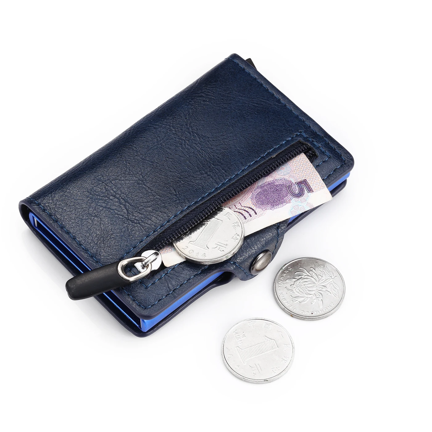 BYCOBECY портмоне Новая алюминиевая коробка для карт кошелек RFID из искусственной кожи держатель для карт Pop Up портмоне магнит углеродное волокно - Цвет: CZ05 Blue