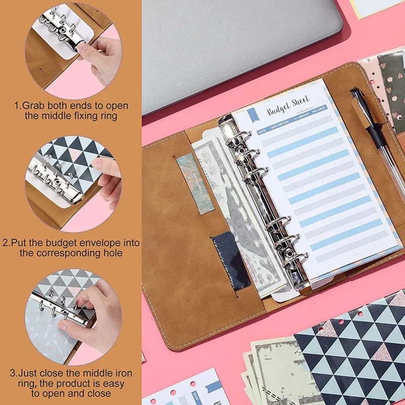 A6 из искусственной кожи блокнот 6 колец 12 бюджетных конвертов | Канцтовары для