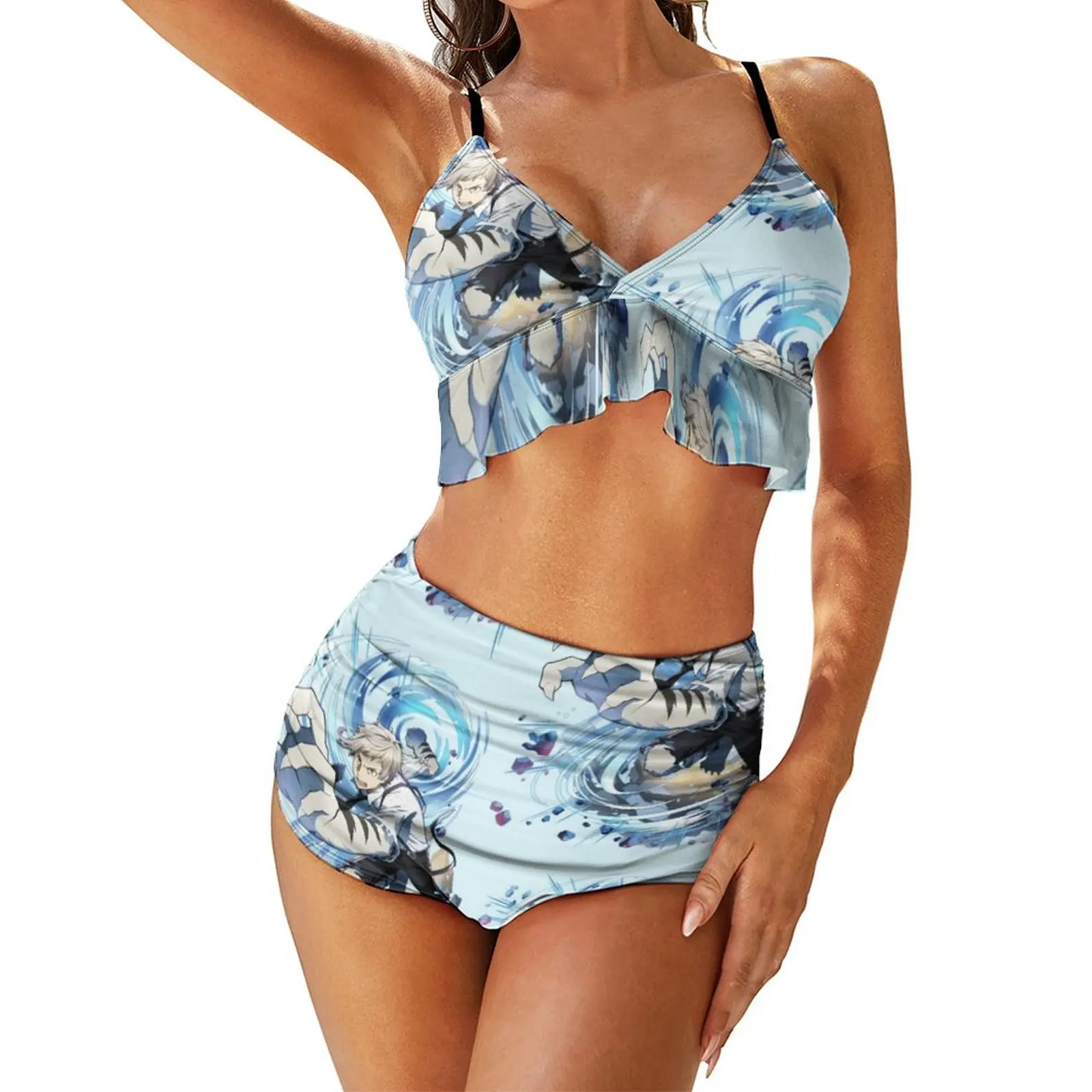 

Bungou Stray Dogs Bikini Swimsuit V Shape Fashionable Two Piece Swimwear Teen Vintage Rave Bathing Suit