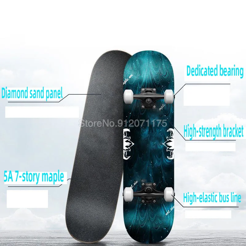 

107CM/80x20cm Adult Skateboard With 4WHEELS Maple Wear-resistant Pattern Board Load-bearing Non-slip Highway Longboard Chi Yuan
