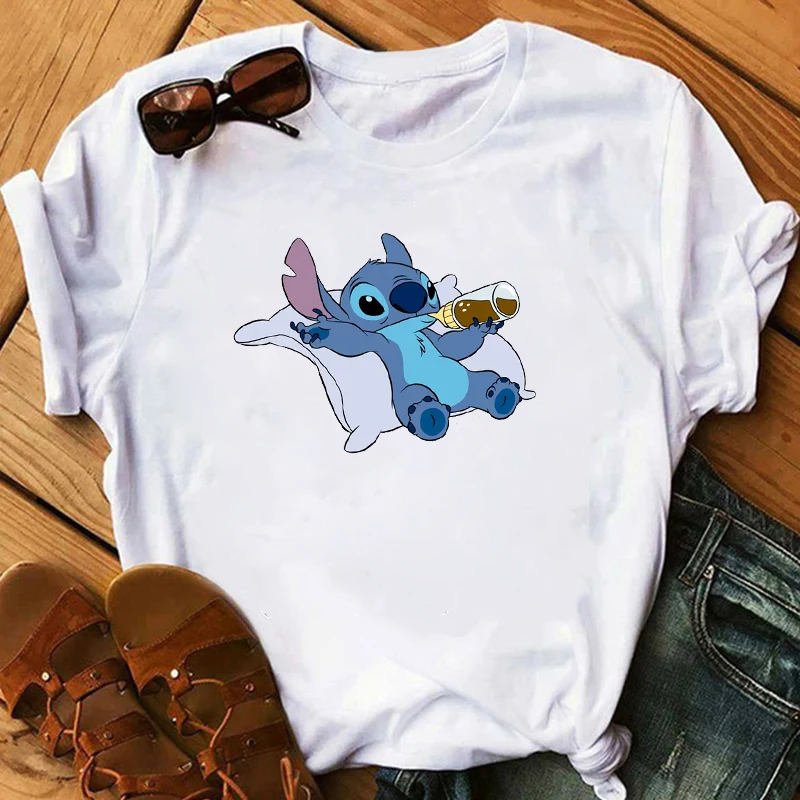 Графическая женская футболка с рисунком любви Lilo простроченные футболки женская футболка с коротким рукавом повседневные топы Camisas Mujer футболка