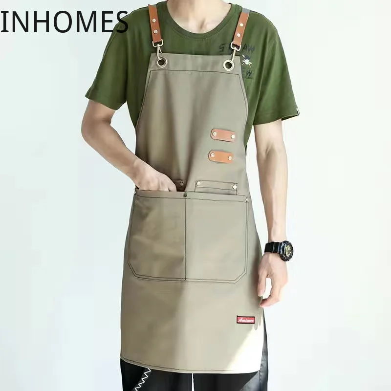 

Custom Logo Canvas Work Apron Restaurant Flower Baking Barista Milk Coffee Cafe Barber Shop Chef Nails Uniform Delantal mujer