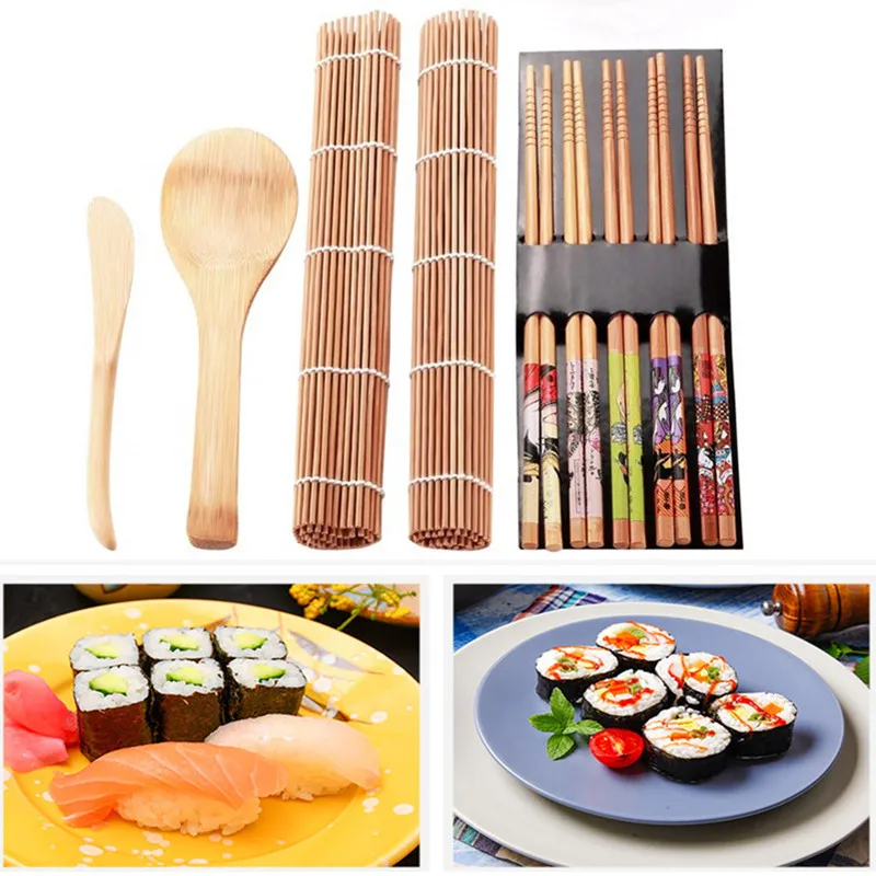 

9 Pcs/set Diy Bamboo Sushi Maker Set Sushi Curtain Rice Sushi Making Kits Roll Cooking Tools Chopsticks Spoon Sushi Blade