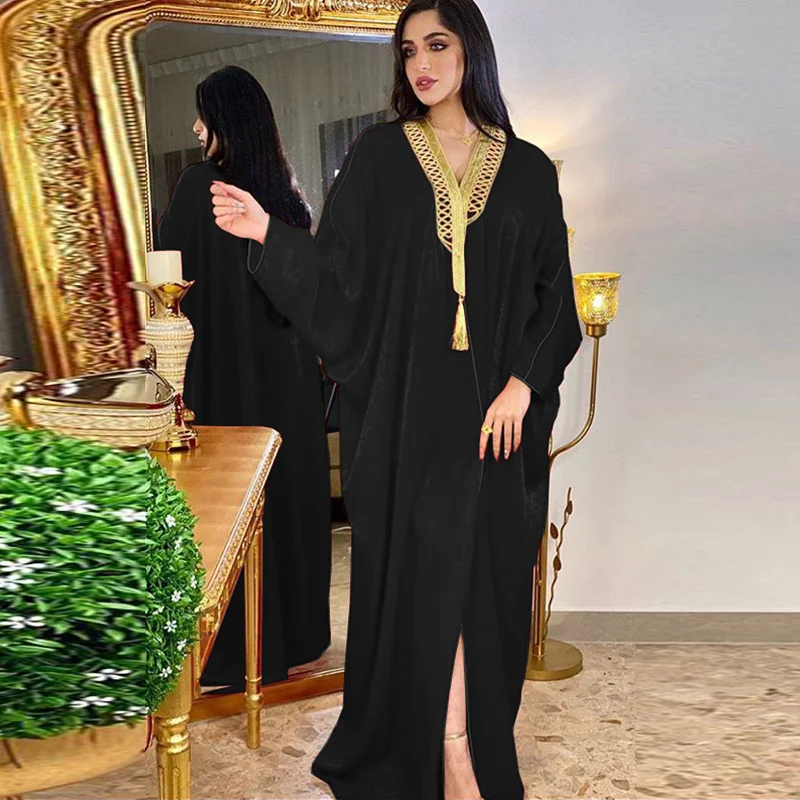 

Luxury Ramadan Eid Muslim Velvet Abaya Bat Sleeve Arab Dress Islamic Hijab African Dashiki Jalabiya Long Robes Longue Musulmane