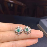 925 silver emerald earrings for daily wear 4mm5mm natural emerald silver earrings fashion silver earrings
