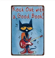 cute cat metal sign plaque cartoon pets tin sign plate wall decor for cafe club living room kids room decoration metal poster