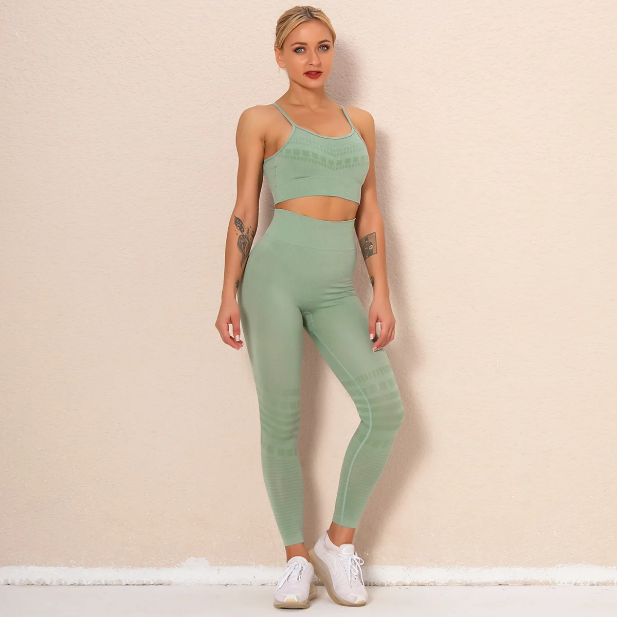 

2021 New Sexy Seamless Yoga Outfits Sets Women Fitness Sports Suit Gym Workout Clothing Sportswear Top Bottom 2 Piece Sports Set