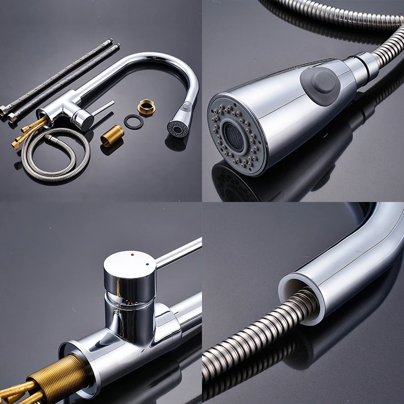 Матовый/Хромированный вытяжной смеситель для кухни вращающийся на 360 градусов