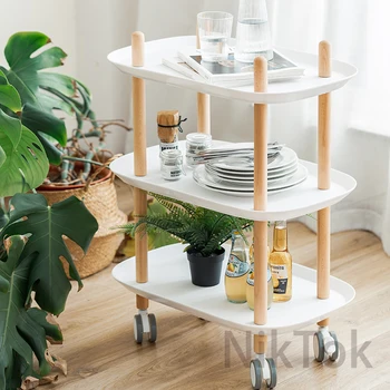 Nordic Removable Coffee Table Sofa Side Table for Kitchen Bedroom Furniture Bedside Creative Corner Table with Wheel Trolley L