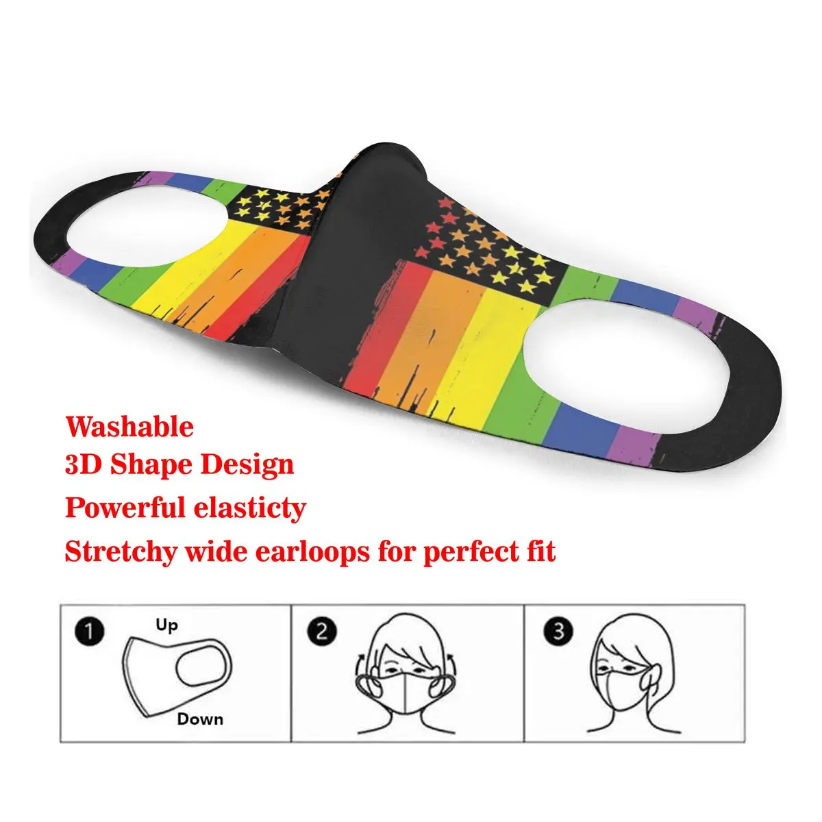 

Distressed Gay Pride Rainbow Flag Print Dust Mask Mouth-Muffle Washable Fabric Adult Protective Face Windproof