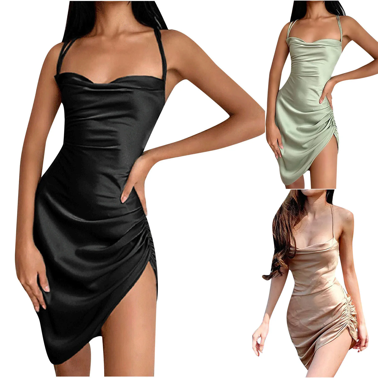 

Dresses For Women Summer Starpless Sexy Solid Halter Sleeveless Camis Mini Dresses Vestido De Mujer Dress