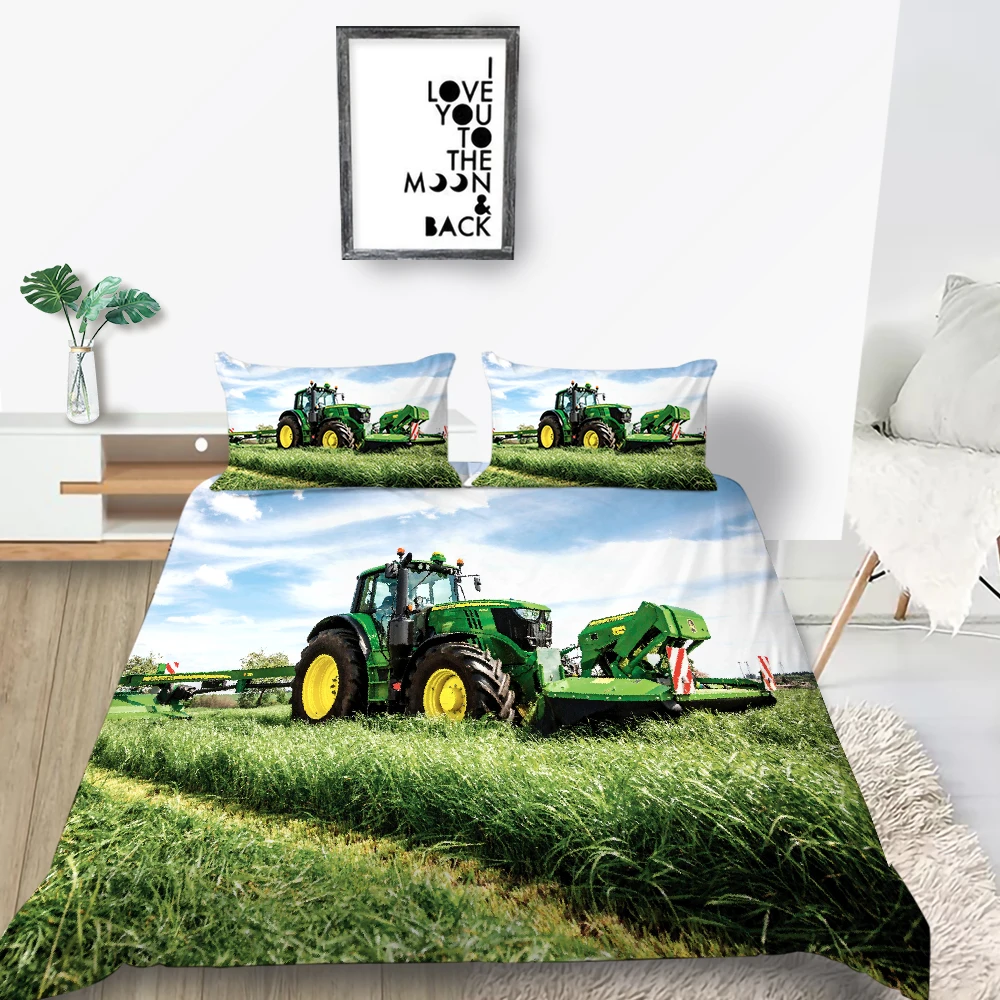 

Green Tractor Bedding Set King Size Cool Fashion Duvet Cover Queen Twin Full Double Single Hot Sale Bed Set 3D Print