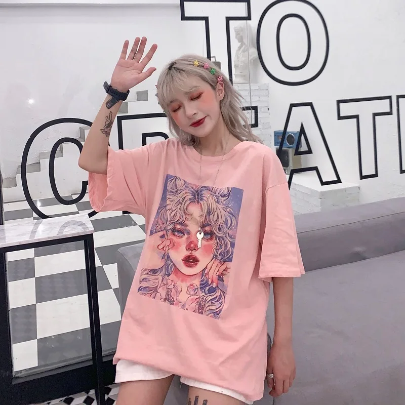Kawaii летняя Свободная Женская футболка в стиле Харадзюку сексуальная женская с