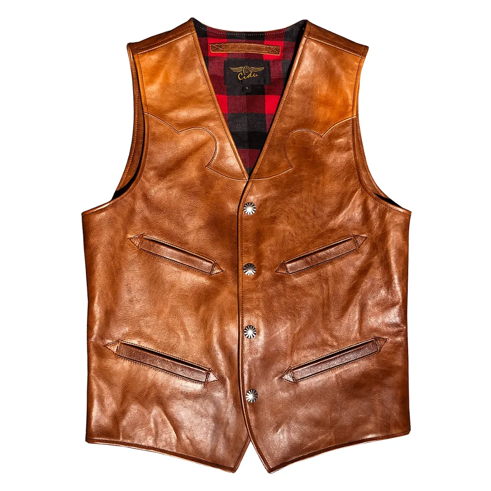 

AVFLY Read Description! Asian CDJ-49 Size Super High Quality Cowhide Waistcoat Men's Stylish Genuine Italian Cow Leather Vest