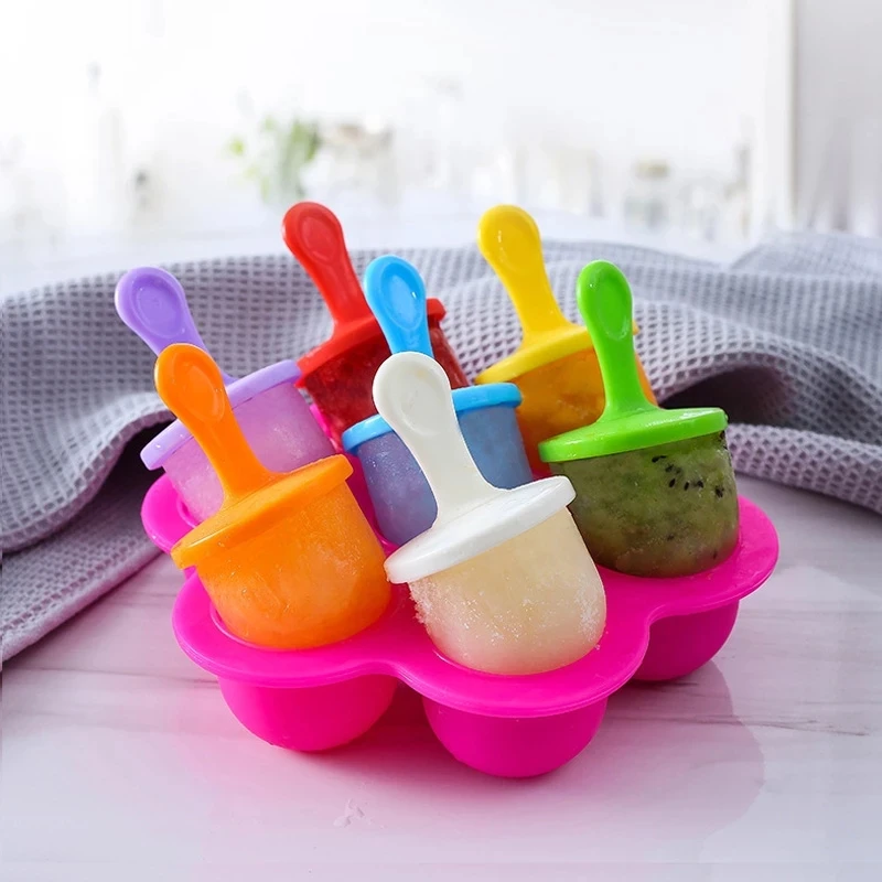 

7 holes Ice Cream Ice Pops Mold Silicone ice tray Ice lolly mold silicone food supplement box Fruit Shake Accessories hot sale