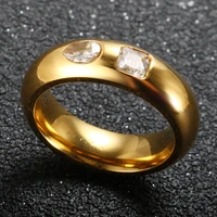trend gold color wedding bands rings for women men jewelry shaped zircon cz crystal stainless steel couple anniversary ring gift