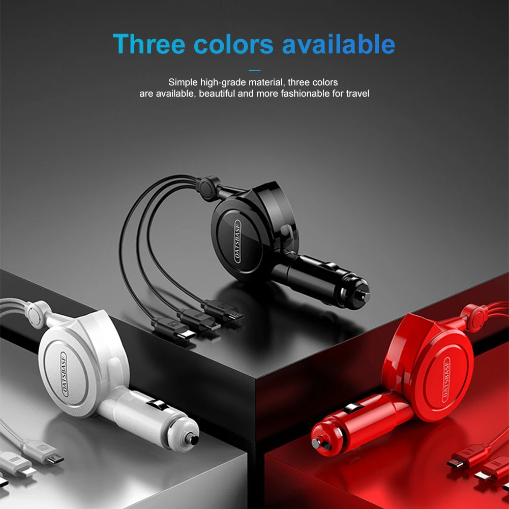 

1m/1.5m 3 In 1 Car Charger 12V USB Charger with Retractable Charging Cables PD Fast Charging for Huawei Android Xiaomi iPhone