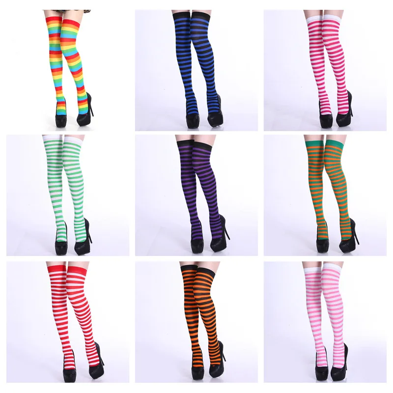 

New Rainbow Striped Red Christmas Over The Knee High Socks Colorful Sexy Night Dance Street Personality Thigh Long Tube Stocking
