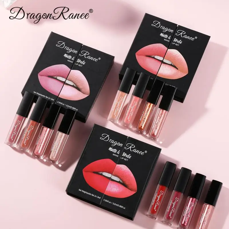 

4pcs/1 Set Lipstick Set Matte Long Lasting Lip Gloss Moisturizing Lips Makeup Cosmetics TSLM1